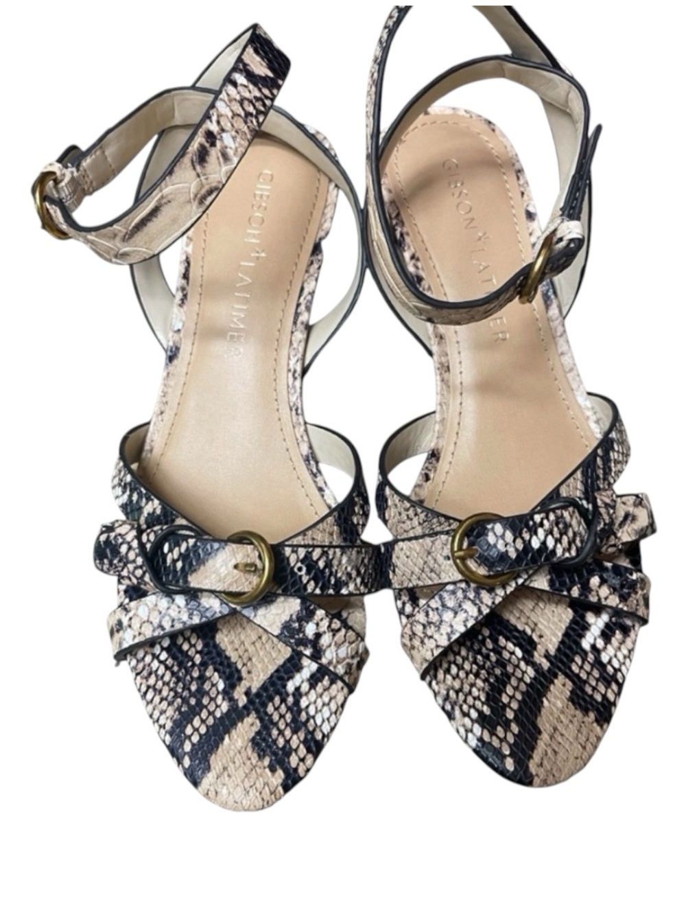 Gibson & Latimer Women’s Gianna Snake Print Kitten Ankle Wrap Heels Size 7